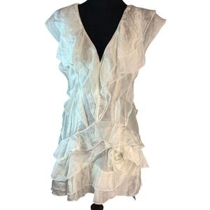 Commense White Ruffled V-Neck Mini Dress Bridal Bachelorette NWT size Small